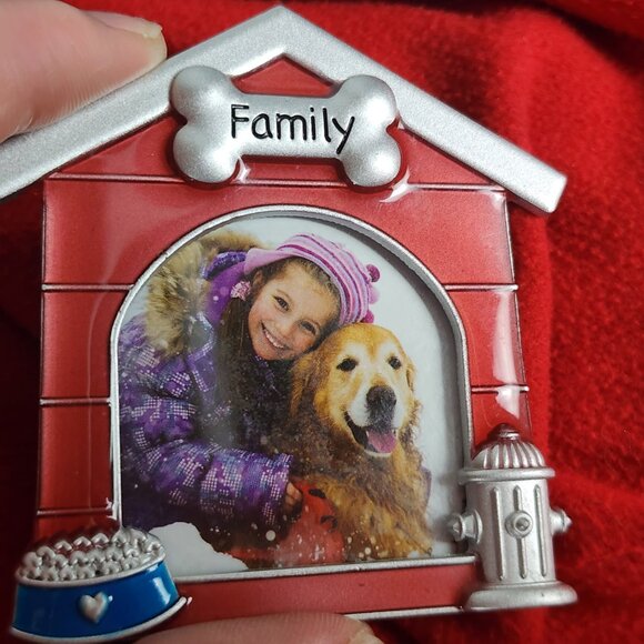 Mini Red Silver Blue Enamel Family Bone w/Heart Dog Bowl Hydrant Picture Frame - Picture 15 of 16